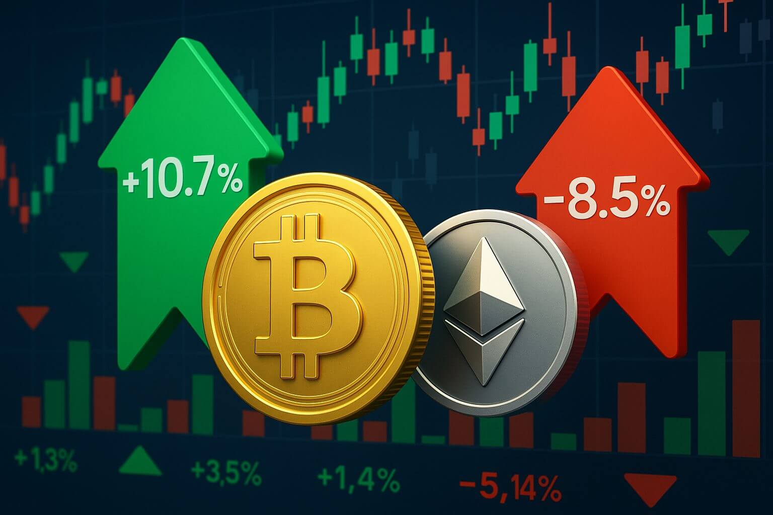 Bitcoin fällt leicht, Dogecoin steigt um 5 % an einem volatilen Krypto-Tag