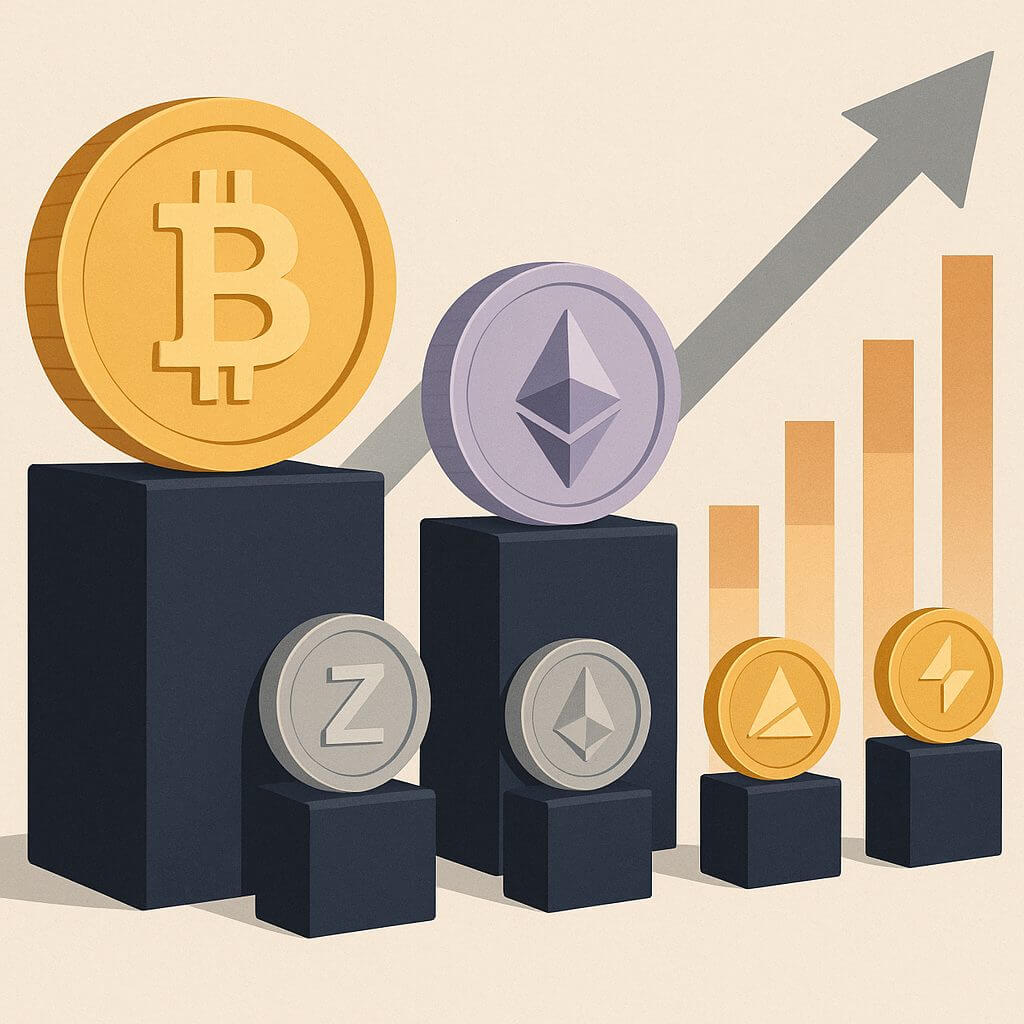 BTC und ETH führen die Liste an, während Altcoins an Boden gewinnen