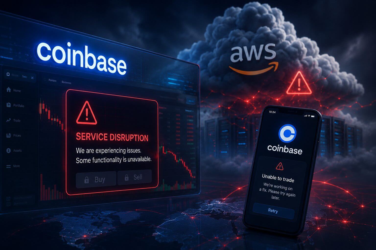 Coinbase-Ausfall legt Handel aufgrund eines Problems bei AWS lahm