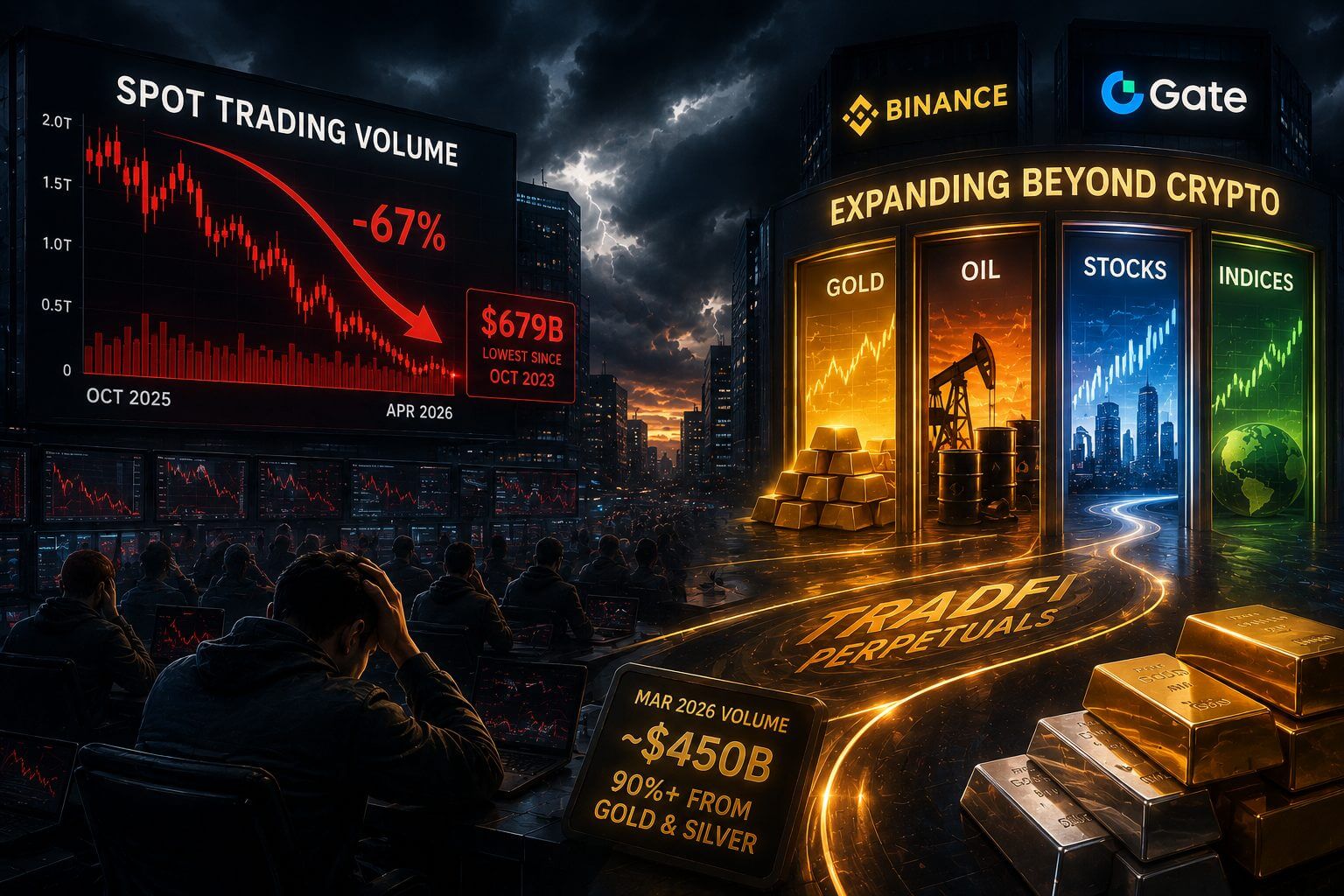 Das Spot-Volumen auf Kryptowaehrungsboersen sinkt auf den niedrigsten Stand seit 2023