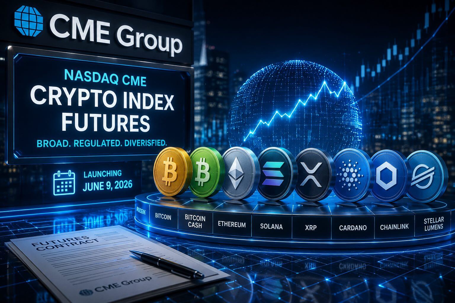 CME Group lanciert Nasdaq-Kryptowaehrungsindex-Futures mit acht Kryptowaehrungen