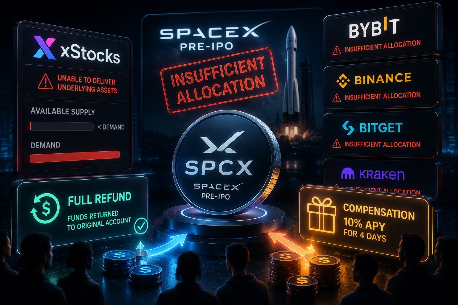 SpaceX Pre-IPO-Allokationsenttäuschungen auf grossen Kryptowaehrungsboersen